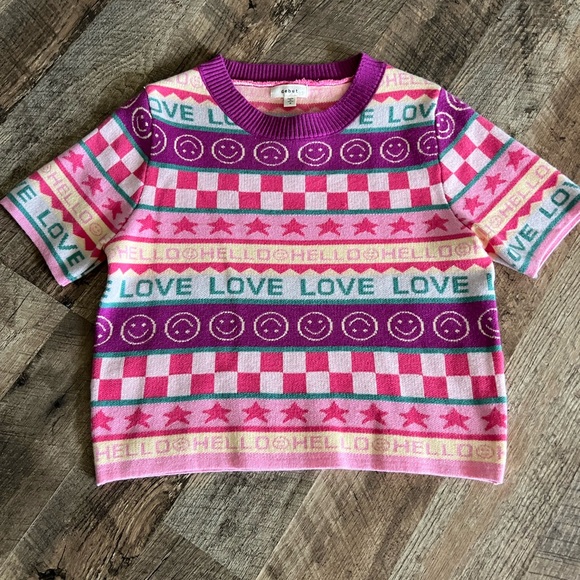 Debut Pink and Purple Women’s Short Sleeve Sweater - Picture 2 of 7